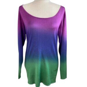 Ralph Lauren Black Label Silk Blouse Ombre Dip Dye Blue Size Medium